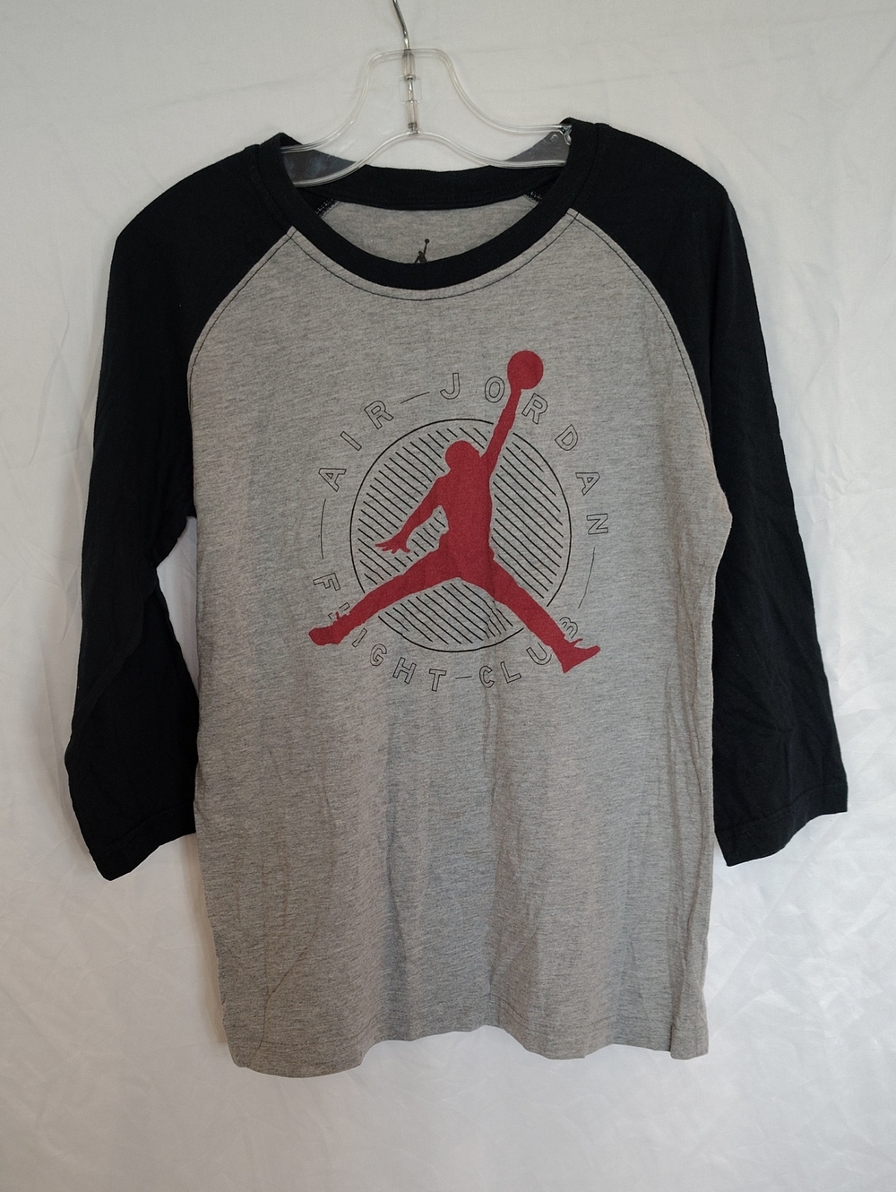 Jordan Grey & Black Raglan Tee with Red Jumpman Logo